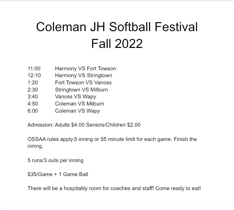 JH Coleman Softball Festival