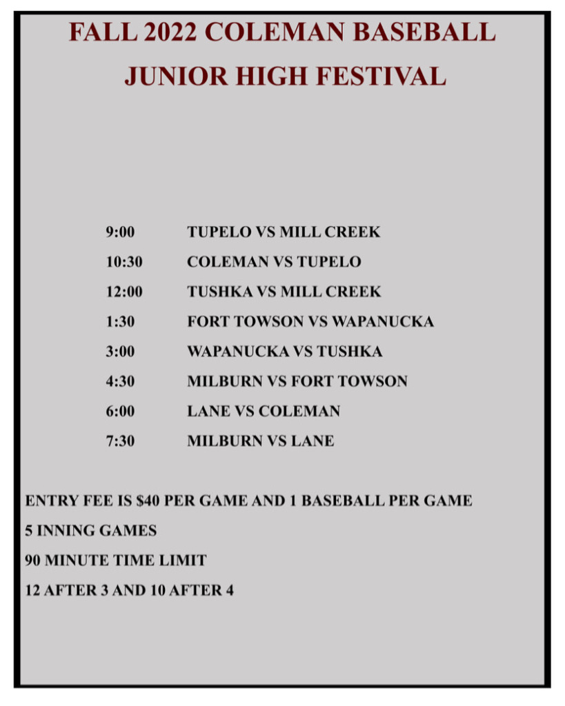 JH Coleman Festival  Schedule 